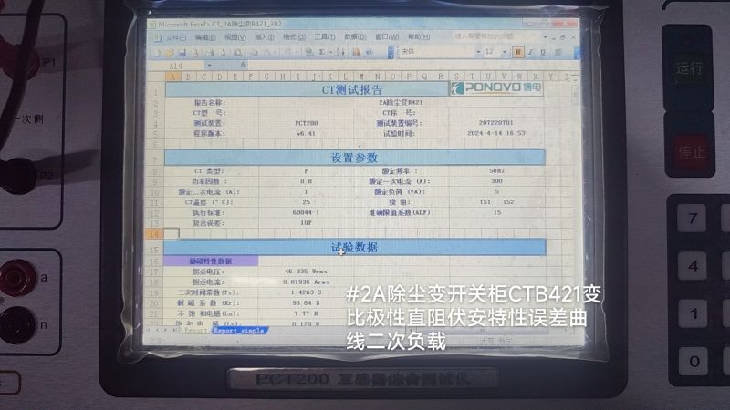 #2A除尘变开关柜CTB421变比极性直阻伏安特性误差曲线二次负载